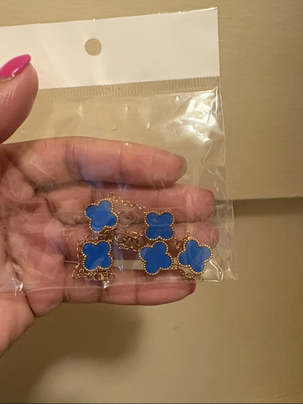 Gold Chain Bracelet with Blue Clover Stones